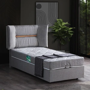 Lizbon Tek Kişilik Baza Başlık Comfort Yatak Seti - Gri