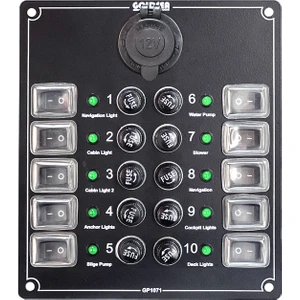Marine Switch Panel 10 Anahtar Şarj Soketli Sigorta Paneli 12-24V 148 X 170 MM