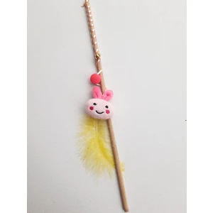 Peluş Tavşan Figürlü Kedi Oltası - Sarı Tüylü