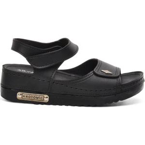 07-109 Rr Siyah Kalın Taban Kadın Anatomik Sandalet