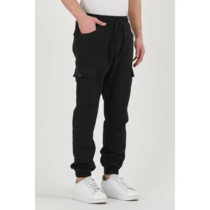 Beli ve Paçası Lastikli Likrali Kargo Cep Pantolon Siyah