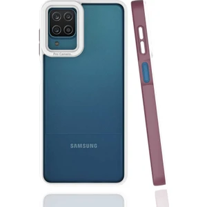 Case 4U Samsung Galaxy A12 Uyumlu Kılıf Kamera Korumalı Renkli Kenar Mima Arka Kapak Mürdüm