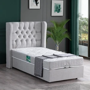Riga Tek Kişilik Baza Başlık Comfort Yatak Seti - Açık Gri