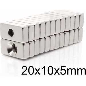 20X10X5-4MM Havşa Delikli Neodyum Güçlü Mıknatıs - Neodim Magnet