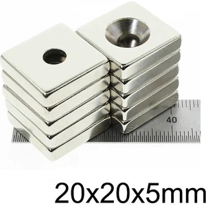 20X20X5-5MM Havşa Delikli Neodyum Güçlü Mıknatıs - Neodim Magnet