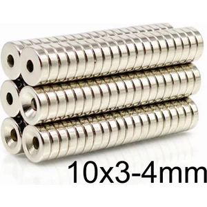 10X3-4MM Havşa Delikli Neodyum Güçlü Mıknatıs - Neodim Magnet