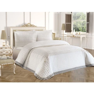 Çeyiz Diyarı Roza Çift Kişilik Kapitoneli Yatak Örtüsü Krem Krem