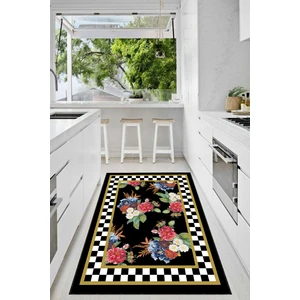 Decomia Home Dijital Baskılı Kaymaz, Yıkanabilir Mackenzie Karabağ-Dama Siyah Salon Koridor Halı-Yolluk-D1285