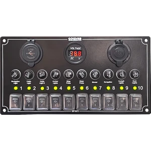 Swicth Panel 10 Anahtar Şarj USB Voltmetre Soketli Sigorta Paneli 125x240mm