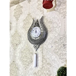 Aib Store Hediyelik  Esma Ül Hüsna Işlemeli Polyester Varaklı Taşlı Lale Lüks Dekoratif Duvar Saati
