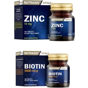 Cilt, Saç, Tırnak Sağlığı Için Çinko Takviyesi 15 Mg 100 Tablet + Biotin 5000 Mcg 30 Tablet