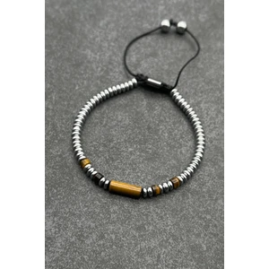 Frnch Kaplan Gözü Doğal Taşlı Kahverengi Renkli Ayarlanabilir Makrome Erkek Bileklik FRJ11443-1543-K