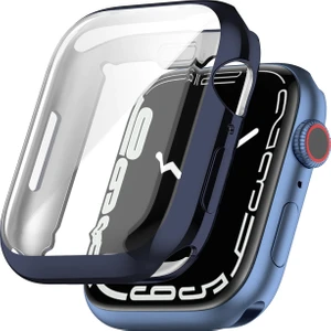 Apple Watch Uyumlu 7 45 mm Önü Kapalı Tasarım Parlak Silikon Kılıf - Lacivert