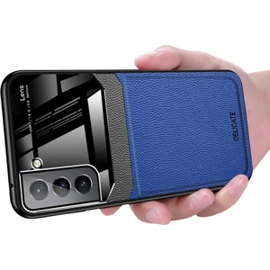 Samsung Galaxy S22 5g Için Ince Litchi Tpu Bumper Hibrit Cam Korumalı Kılıf Kapaklı - Mavi (Yurt Dışından)