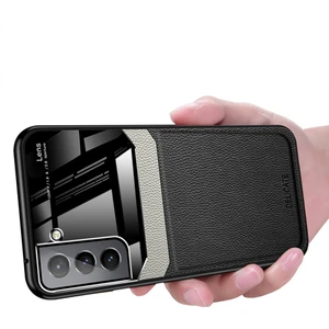 Samsung Galaxy S22 5g Için Ince Litchi Tpu Bumper Hibrit Cam Korumalı Kılıf Kapaklı - Siyah (Yurt Dışından)