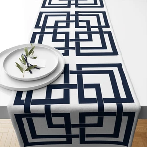 Lux Vie Marin Runner 40 x 140 cm  Desenli Kalın Keten Dokuma Marin Masa Örtüsü Runner