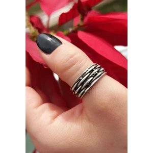 Fildişi Aksesuar Antik Gümüş Kaplama Çizgi Şekilli El Yapımı Ayarlanabilir Erkek Yüzük