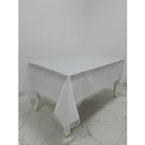 Paris Jakarlı Kumaş Güpürlü Beyaz Masa Örtüsü  Dikdörtgen 160*220 cm - 965