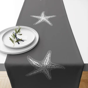 Lux Vie Marin Runner 40 x 140 cm  Desenli Kalın Keten Dokuma Marin Masa Örtüsü Runner