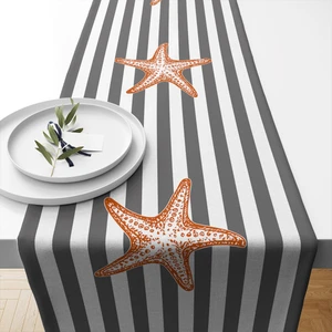 Lux Vie Marin Runner 40 x 140 cm  Desenli Kalın Keten Dokuma Marin Masa Örtüsü Runner
