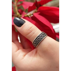 Fildişi Aksesuar Antik Gümüş Kaplama Zincir Motifi Şekilli El Yapımı Ayarlanabilir Erkek Yüzük