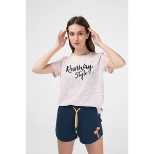 BRZ Collection Pembe Renk Siyah Kırçıllı Kadın Kısa Kollu T-Shirt