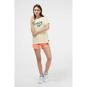 BRZ Collection Sarı Renk Siyah Kırçıllı Kadın Kısa Kollu T-Shirt