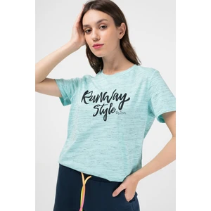 BRZ Collection Mavi Renk Siyah Kırçıllı Kadın Kısa Kollu T-Shirt