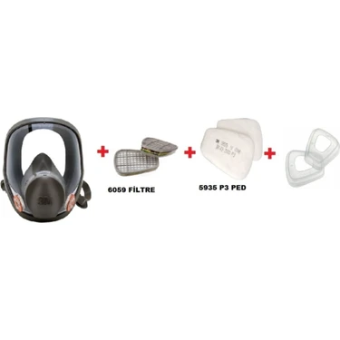 3M ™ 6800 Tam Yüz Gaz Maskesi +6059 Abek1 Filtre +5935 P3 Ped+ 501 Filtre Tutucu