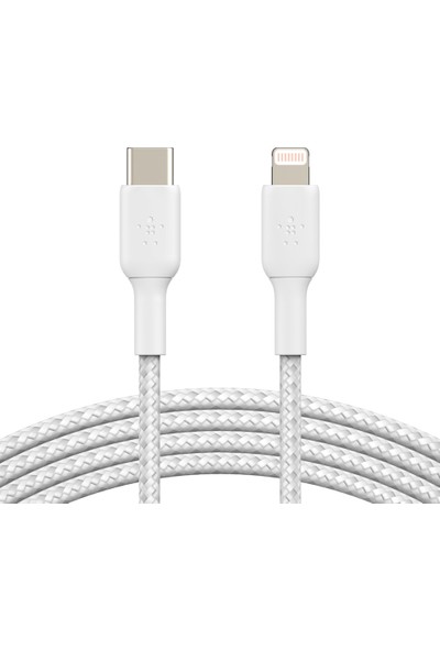 Belkin Örgülü Apple Lightning USB Type-C Hızlı Şarj ve Data Kablosu Beyaz 2 Metre CAA004BT2MWH