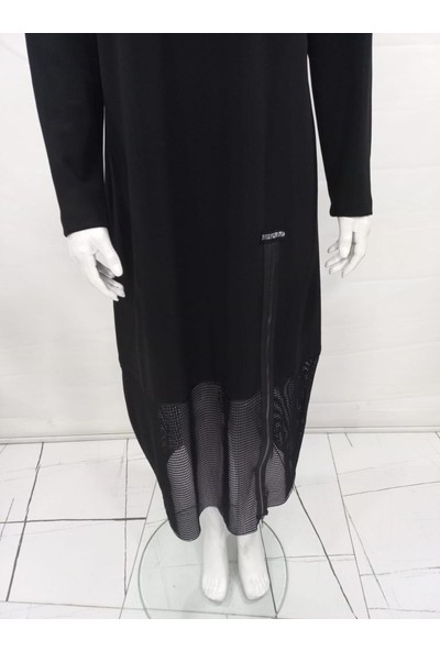 Miarte Neri - Taş Işlemeli, File Detaylı Uzun Elbise Siyah