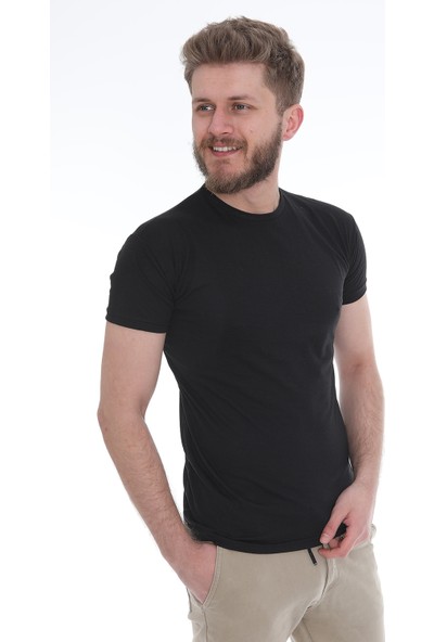 Bogda Erkek Slim Fit Pamuklu Kısa Kollu Bisiklet Yaka T-Shirt Siyah