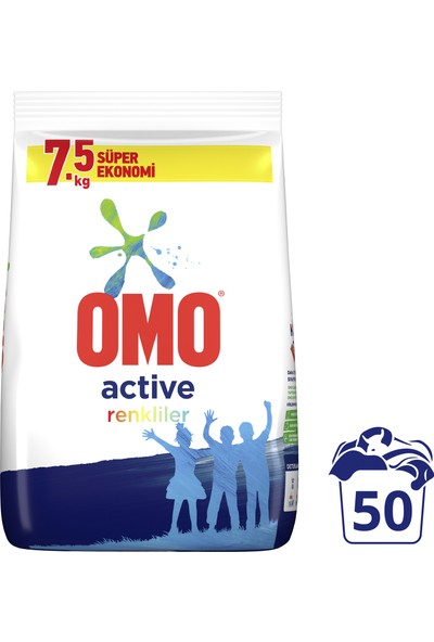 Omo Active Fresh Toz Çamaşır Deterjanı Renkliler İçin En Zorlu Lekeleri İlk Yıkamada Çıkarır 7.5 KG 50 Yıkama