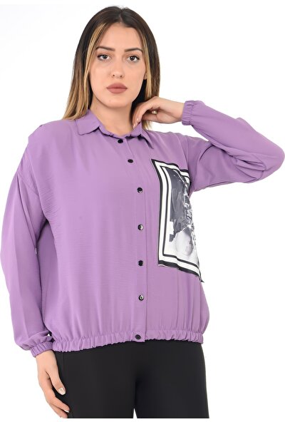 e-bizz store Kadın Kabartma Gofre Baskılı Aerobin Gömlek