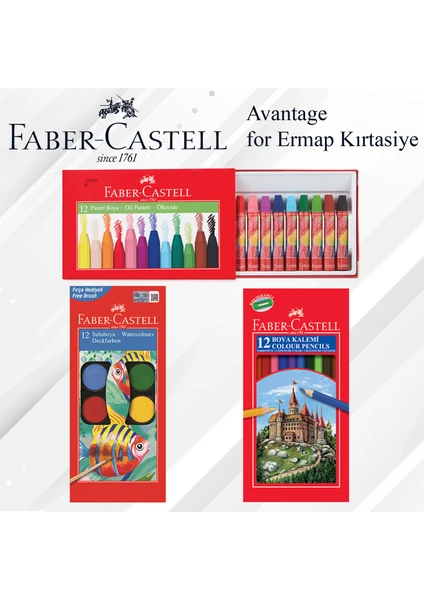 Faber Castell 3lü Boya Seti Tam Boy Sulu - Kuru - Pastel Boya