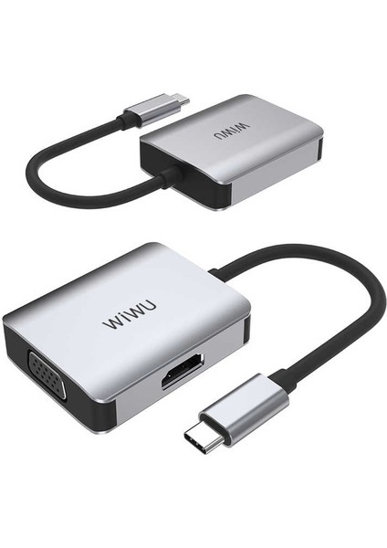 Alpha A20VH 2 In 1 Type-C Hub HDMI 4K + VGA Çoğaltıcı Adaptör