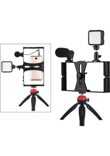 Telefon Video Rig Kiti Halka Işık Mikrofon Film Yapım Kılıfı Sabitleyici Kırmızı