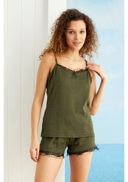 Kaşkorse Yazlık Şortlu Askılı Kadın Pijama Takımı