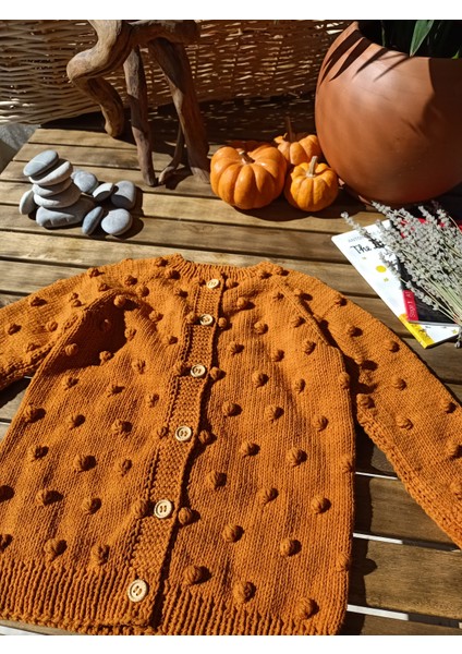 Handmade Ponponlu El Örgüsü Çocuk Hırkası