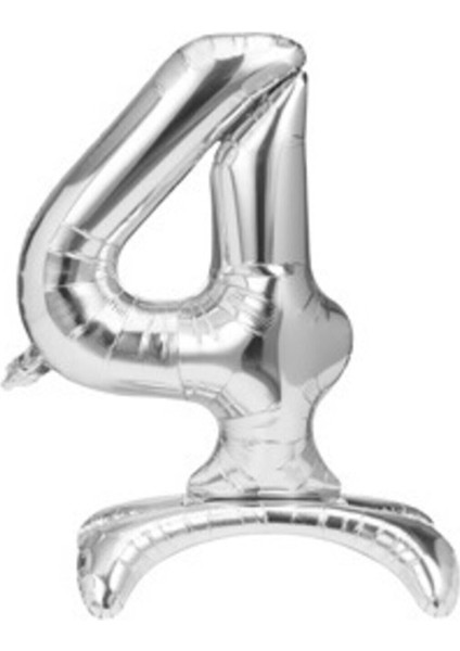 4 Yaş Gümüş Renkli Ayaklı Folyo Balon Rakam 32 Inç 80 cm