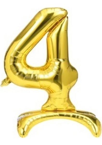 4 Yaş Gold Renkli Ayaklı Folyo Balon Rakam 32 Inç 80 cm