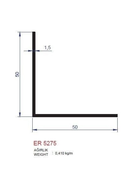 Alm Alüminyum 50X50MM Köşebent Profili Er 5275 Inox Parlak 3 Metre