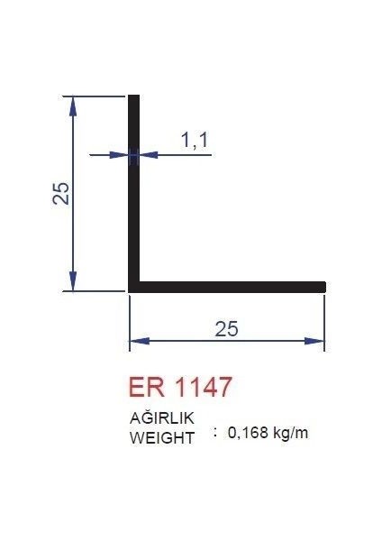 Alm Alüminyum 25X25MM Köşebent Profili Er 1147 Mat Eloksal 3 Metre