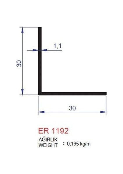 Alm Alüminyum 30X30 Köşebent Profili Er 1192 Mat Eloksal 3 Metre