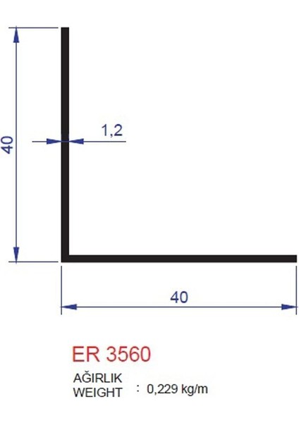 Alm Alüminyum 40X40MM Köşebent Profili Er 3560 Eloksal Parlak 3 Metre