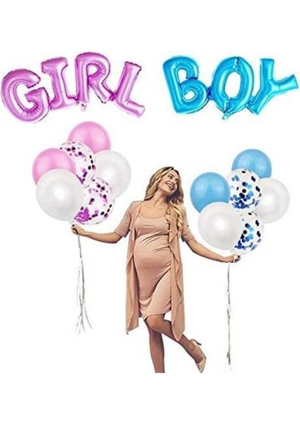 Cinsiyet Partisi Girl Boy Mavi Pembe Konfetili Balon Demeti