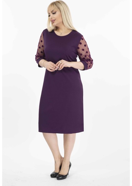 Puanlı Flok Kol Büyük Beden Elbise 15B-2037 fiyatları