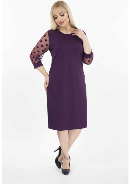 Puanlı Flok Kol Büyük Beden Elbise 15B-2037 modelleri