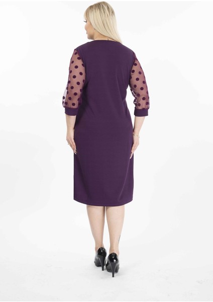 Puanlı Flok Kol Büyük Beden Elbise 15B-2037 fırsatları
