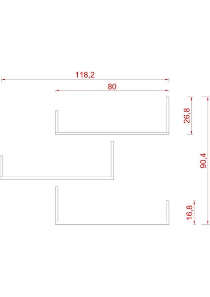 3 Lü Corona Duvar Rafı Hareli Ceviz (Mat) fiyatları